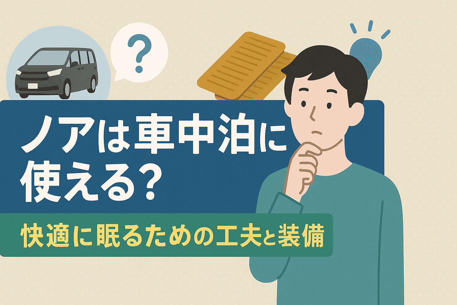タイトル画像:ノアは車中泊に使える?快適に眠るための工夫と装備を解説