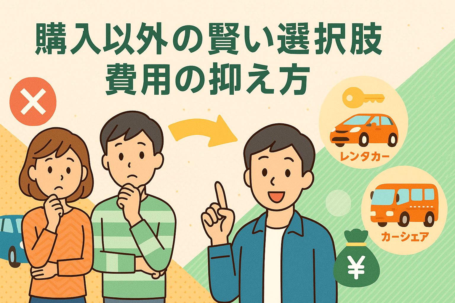 タイトル画像:車は欲しいけどお金がない人が選ぶ、購入以外の賢い選択肢と費用の抑え方