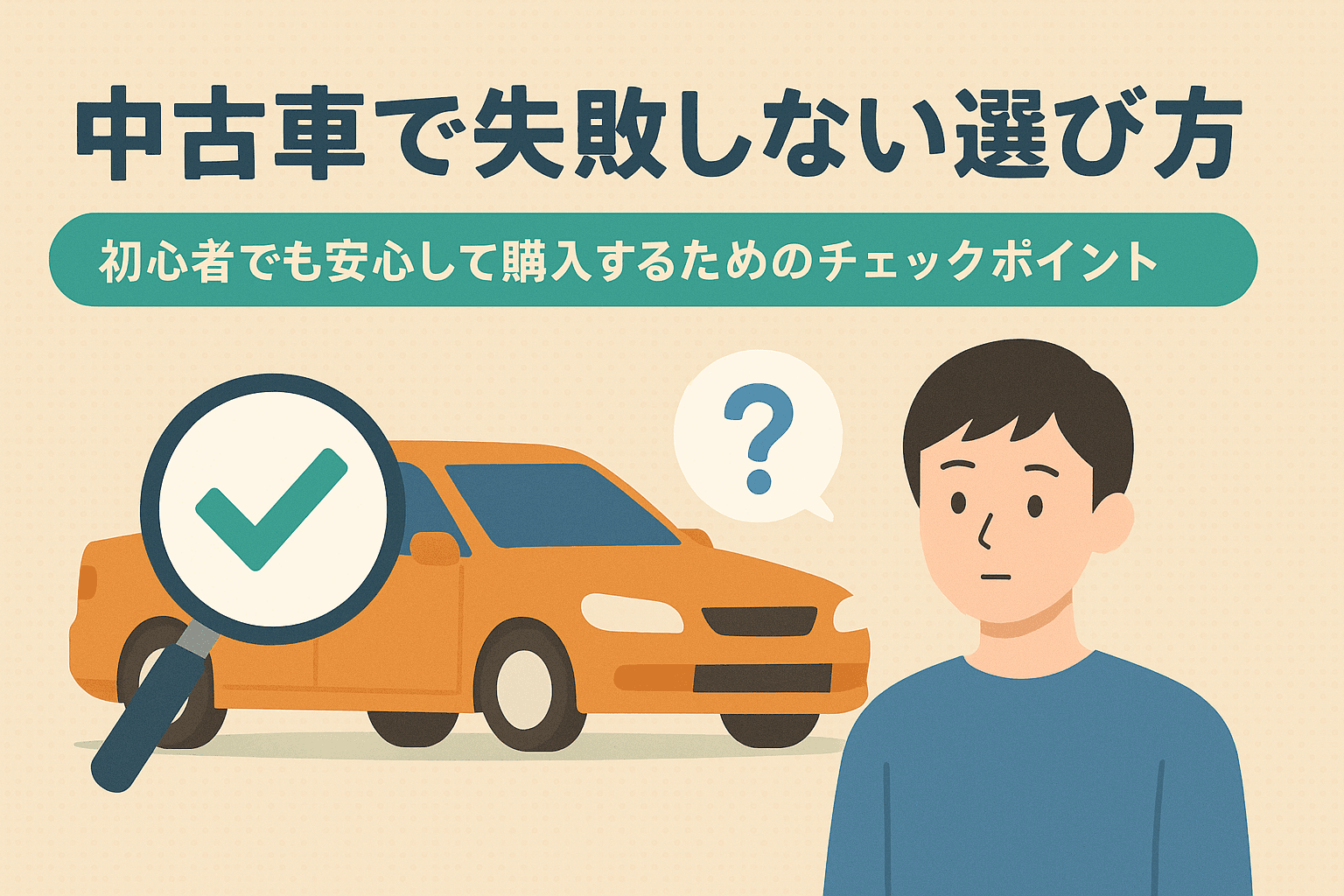 タイトル画像:中古車で失敗しない選び方|初心者でも安心して購入するためのチェックポイント