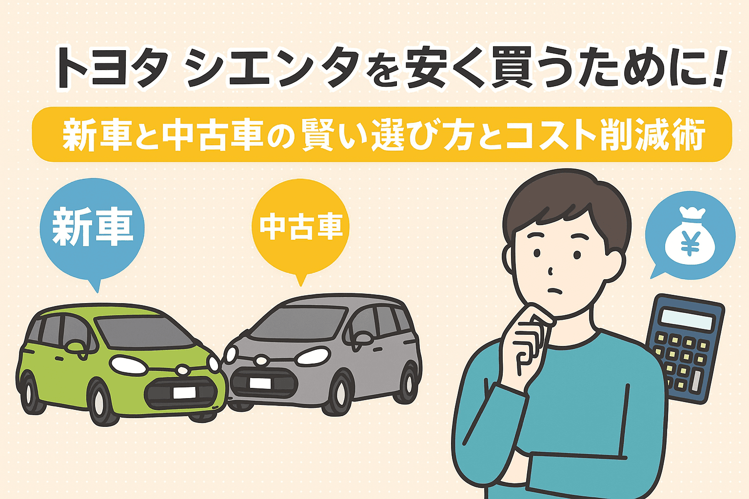 タイトル画像:トヨタ シエンタを安く買うために!新車と中古車の賢い選び方とコスト削減術