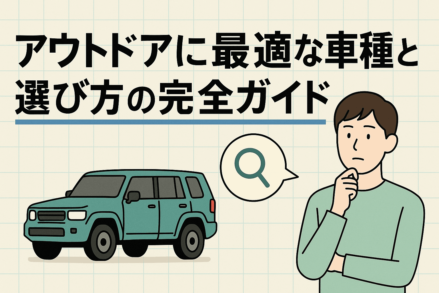 タイトル画像:アウトドアに最適な車種と選び方の完全ガイド